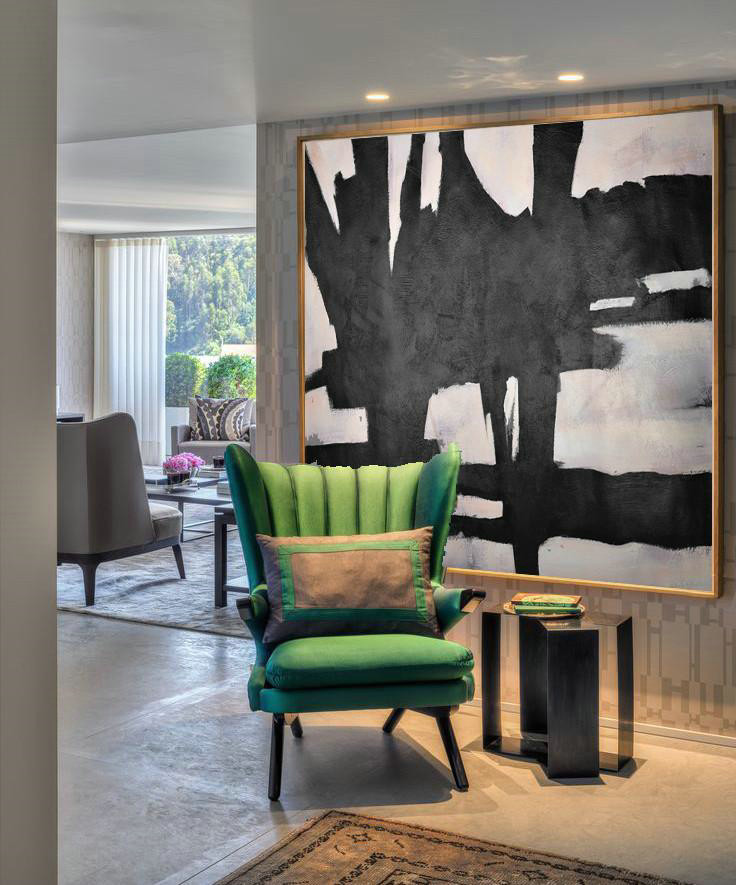 Extra Large Canvas Art,Hand-Painted Oversized Minimal Black And White Painting,Modern Wall Decor